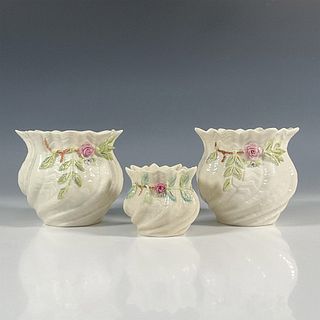 3pc Belleek Pottery Porcelain Cache Vases