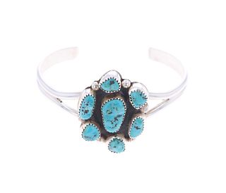 Navajo R. Sam Sterling Silver Turquoise Bracelet