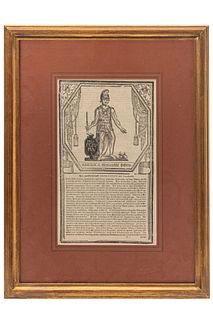 Motezuma. 1 h. Xilografia, 31.5 x 19 cm. America. Enmarcado.  Tomado de la obra de la 1er Ed. Johann Michael 1723.