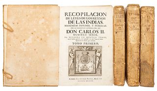 Recopilación de Leyes de los Reynos de las Indias. Don Carlos II. Madrid, 1756 / 1774. Tomos I-IV. Piezas: 4.