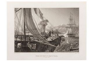 Vernet, Emile Jean Horace. Prise du Fort de Saint Jean d'Ulloa, 27 Novembre 1838. Grabado, 19.5 x 26.5 cm.