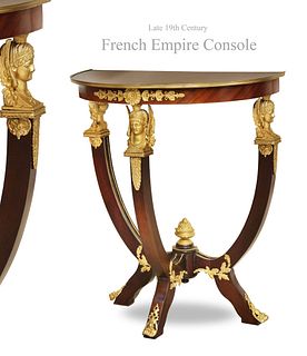 A Late 19th C. French Empire Style Figural Bronze Mounted Console