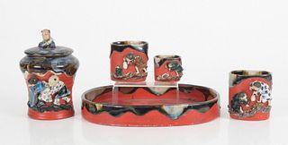 A Set of Japanese Sumida Gawa Pottery 