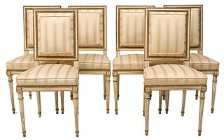 (6) FRENCH LOUIS XVI STYLE PAINTED DINING CHAIRS