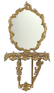 LOUIS XV STYLE GOLD PAINTED BRONZE MARBLE-TOP CONSOLE & MIRROR