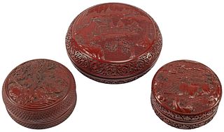 (3) CHINESE ROUND BOXES & COVERS