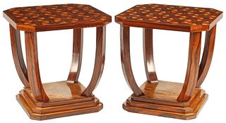 (2) ART DECO STYLE PARQUETRY INLAID SQUARE SIDE TABLES