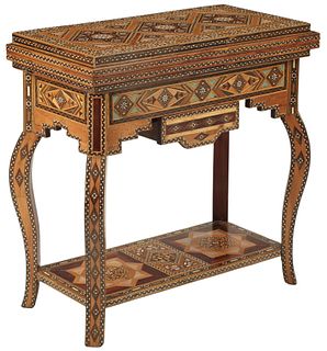 SYRIAN PARQUETRY INLAID FLIP-TOP GAMES TABLE WITH BACKGAMMON BOARD