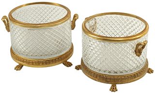 (2) BACCARAT STYLE ORMOLU-MOUNTED CRYSTAL CACHEPOTS