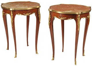 (2) LOUIS XV STYLE ORMOLU-MOUNTED SIDE TABLES WITH MARBLE TOPS