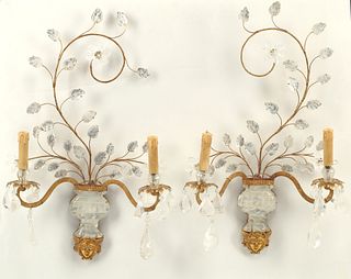 (2) MAISON BAGUES STYLE ROCK CRYSTAL URN TWO-LIGHT SCONCES