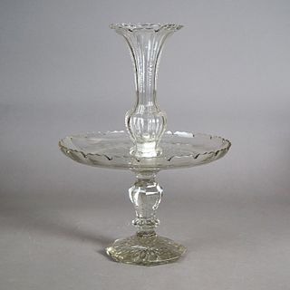 Antique Baccarat School Cut Glass Epernge Centerpiece with Etched Shield 19th C