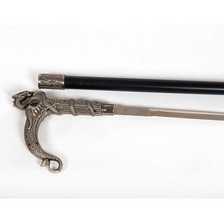 Vintage Metal Dragon Handle Cane-Sword