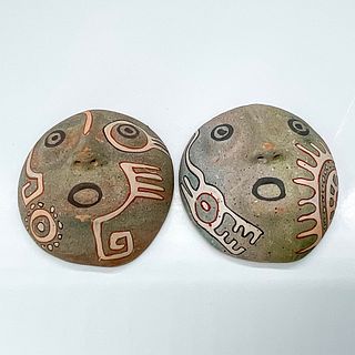 Pair of Artisan Crafted Pottery Wall Masks
