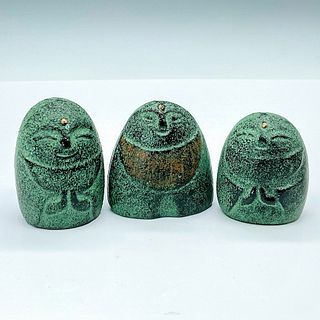 3pc Cast Iron Jizo Statues, Blessing, Dreaming, Smiling