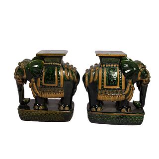 Pair of Large Chinese Garden Stools Stoneware Elephant Sculptures