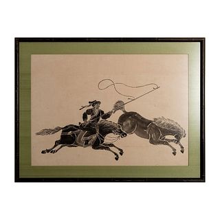 Chinese Stone Rubbing, Man Capturing Horse