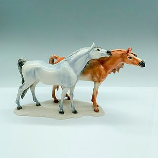 Rare Guido Cacciapuoti Horses in Grooming Majolica Figurine