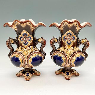 Pair of Gerbing & Stephan Majolica Two Handled Vases
