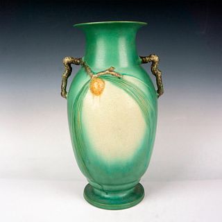 Roseville Pottery Branch Handles Vase, Pinecone Green