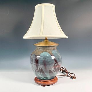 Vintage Raku Style Pottery Table Lamp