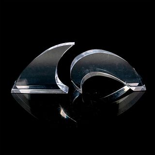 2pc Alessio Tasca Style Mid Century Contemporary Lucite Waveform Sculpture