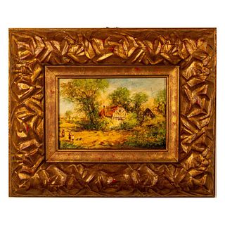 Original Oil on Canvas Miniature Painting, Rural Landscape