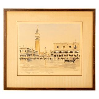 Herbelot, Original Watercolor on Paper, Venice Sight, Signed