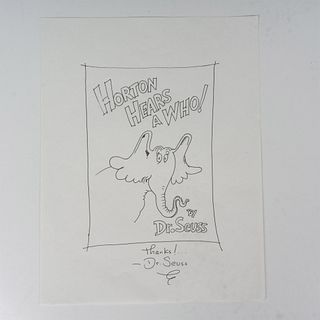 Dr. Seuss (attr.) Original Ink Drawing on Paper, Signed