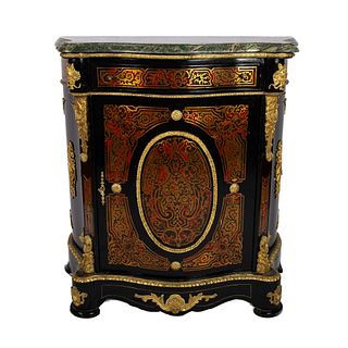 19th Century French Napoleon III Style Boulle Chest Ebonized Wood Marble Cabinet
