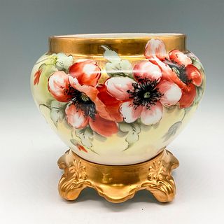 2pc WG & Co. Limoges Porcelain Poppy Jardiniere + Stand