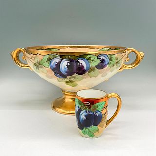 2pc Rosenthal Porcelain Large Dual Handle Bowl + Cup, Plums