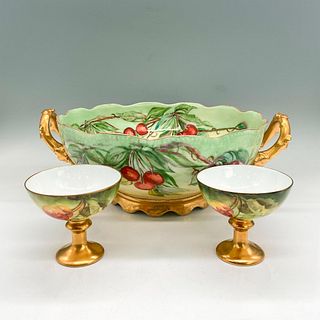 3pc T+V Limoges/Rosenthal Porcelain Bowl and Cups, Cherries