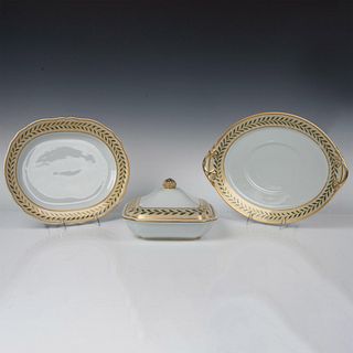 3pc Mottahedeh Winterthur Porcelain Tableware, Emerald Vine