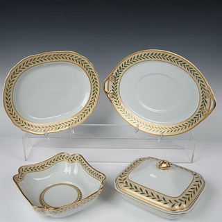4pc Mottahedeh Winterthur Porcelain Tableware, Emerald Vine