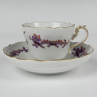 2pc Rare Antique Meissen Cup and Saucer Set, Purple Dragon