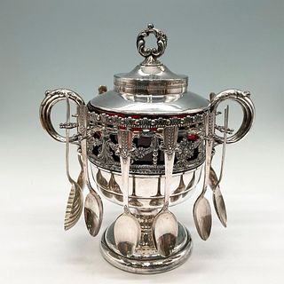 Standard Silver Co. Silver and Cranberry Glass Spooner
