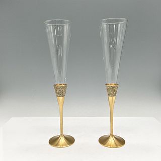 2pc Waterford Crystal Lismore Diamond Gold Toasting Flutes