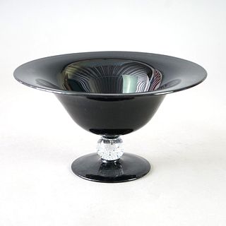 Antique Pairpoint School Art Glass Black Amethyst Compote Circa 1920