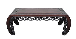Chinese Carved Hardwood Scroll Leg Low Table