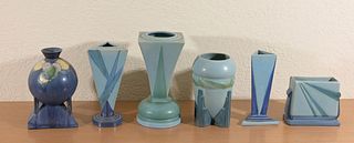 (6) Assorted Roseville "Futura" Pottery Vessels
