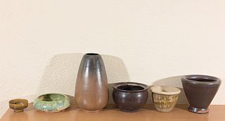 (6) Mid Century Glazed Pottery Vessels