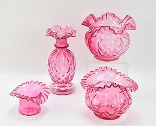 COLLECTION OF FENTON CRANBERRY GLASS VASES