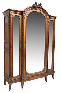 FINELY CARVED FRENCH LOUIS XV STYLE MIRRORED ARMOIRE