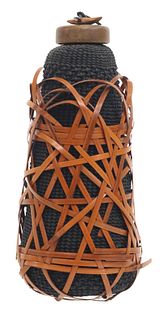 NANCY MOORE BESS (B.1943) STUDIO CRAFT BAMBOO-WRAPPED WOVEN VESSEL & COVER