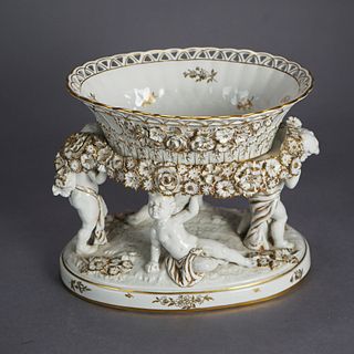 Antique German Schierholz Gilt Porcelain Figural Cherub Center Bowl c1920