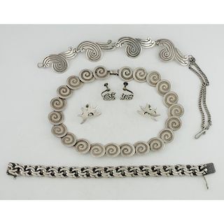 Maricela (Mexican, established 1943-1956) Necklace and Earrings with Assorted Mexican Silver Jewelry