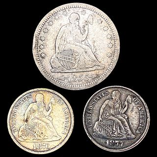 [3] Varied Seated Lib Type Coins [1855, 1876, 1877