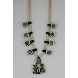 Kewa Pueblo "Depression Era" Bird Necklace, Exhibited: Thunderbird Jewelry of Santo Domingo Pueblo (5/15/2011 - 4/29/2012), W