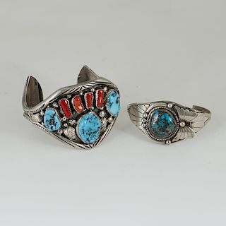Navajo Silver Appliqued Cuff Bracelets